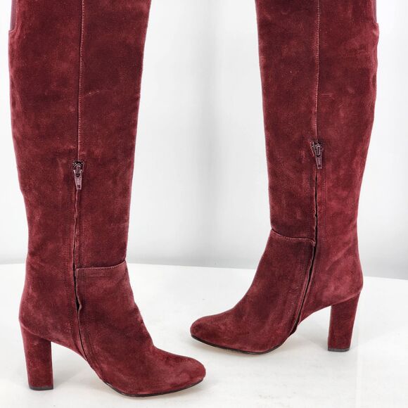Halogen Noble Suede Over The Knee Burgundy Red Heeled Boots Size 5 - Picture 10 of 11